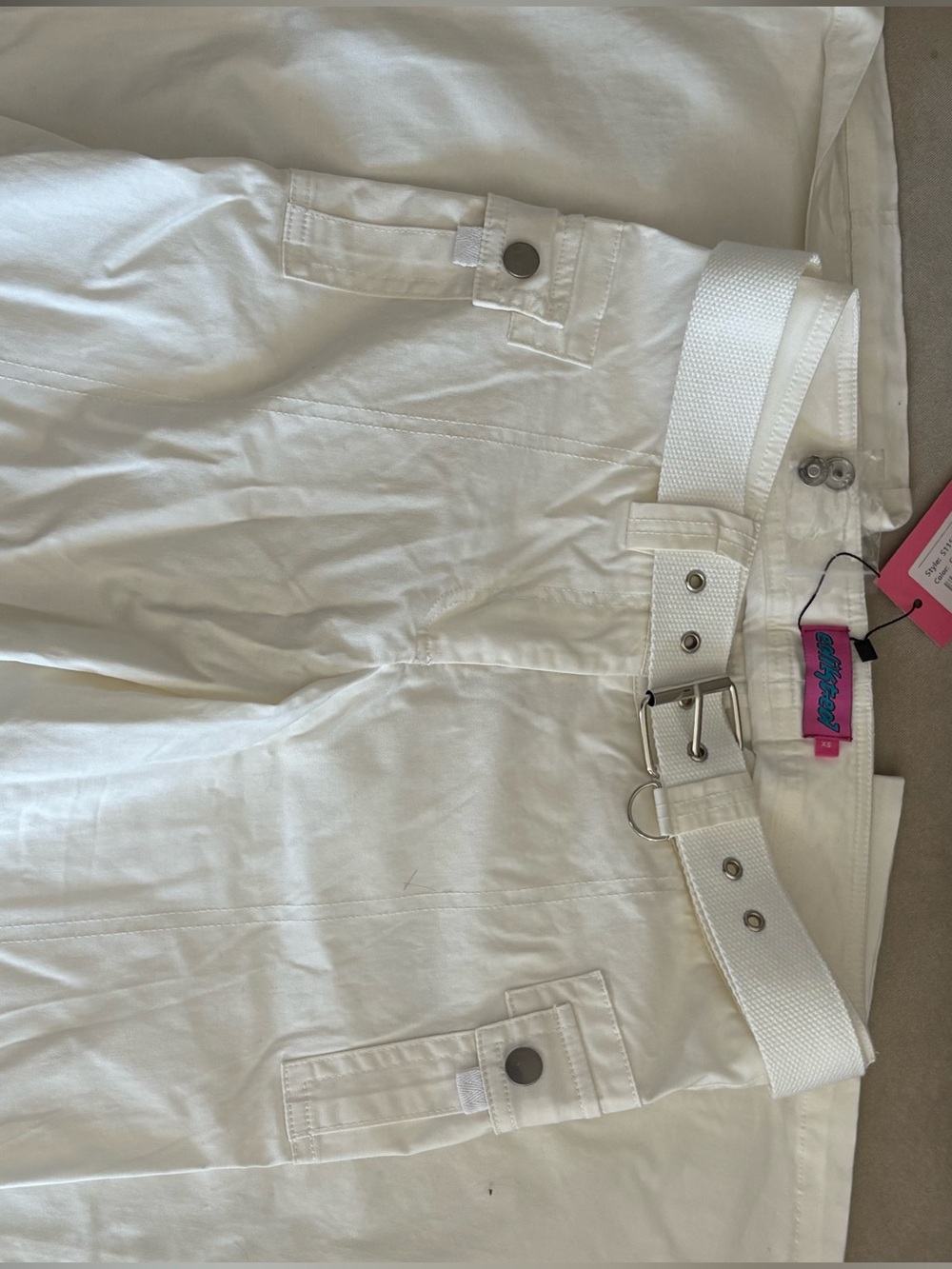 Edikted White Lowrise Cargo Pants